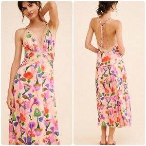 Farm Rio Dress Sand Fairies Slip Midi NWT Beige Pink Multicolor Small PRICE FIRM